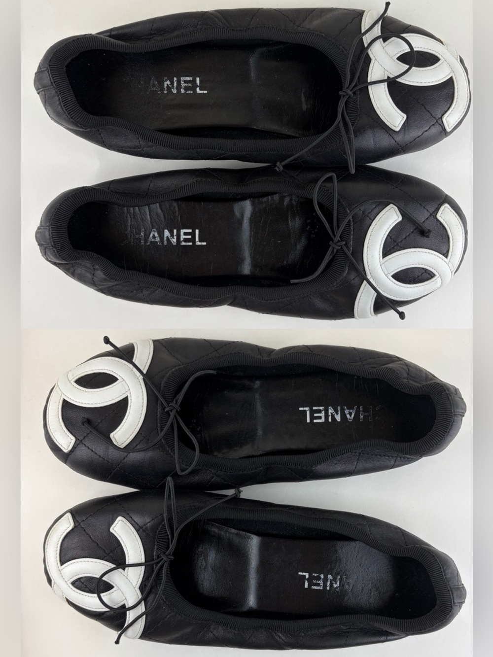 Vintage Authentic Chanel Cambon Ballet Flats ~ in Black/White Quilted Leather - Picture 5 of 17